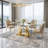 70" Modern Gold Glass Dining Table for 4-8, Luxury Rectangular Tempered Glass Top