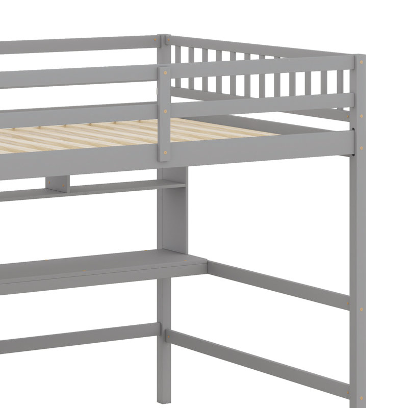 Loft Bed With Desk, Storage Shelves And Staircase, Gray