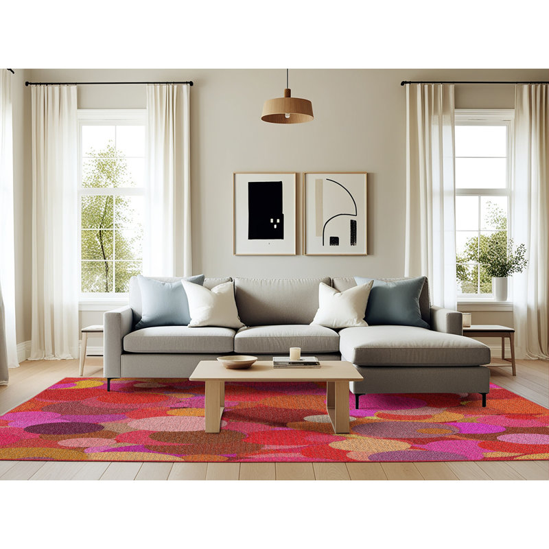Tapis géométrique rose / rouge Antoniyah, Rectangle 6 pi x 9 pi