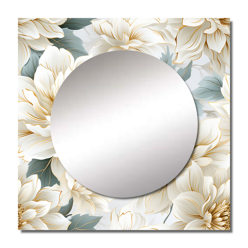 Motif de mandalas blancs, motif bohémien, miroir floral carré pour chambre à coucher, 23 po x 23 po