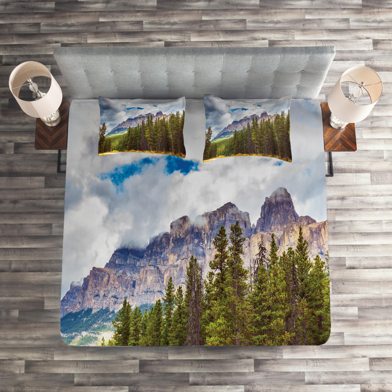 Landscape Rustic Polyester Coverlet, King Bedspread + 2 Shams