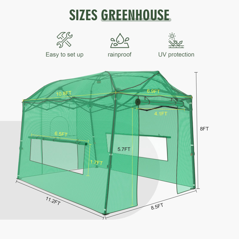 Walk-in Greenhouse, Portable Pop-up Greenhouse for Indoor Outdoor, Plant Garden Green House with Zippered Doors, 134.4" D