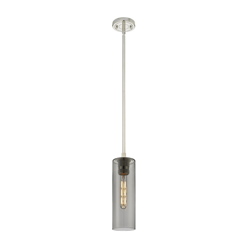 Luminaire suspendu 1 tige Crown Point, H 13,25 po x l 4,5 po x P 4,5 po, Plaqué couleur fumée, Nickel poli