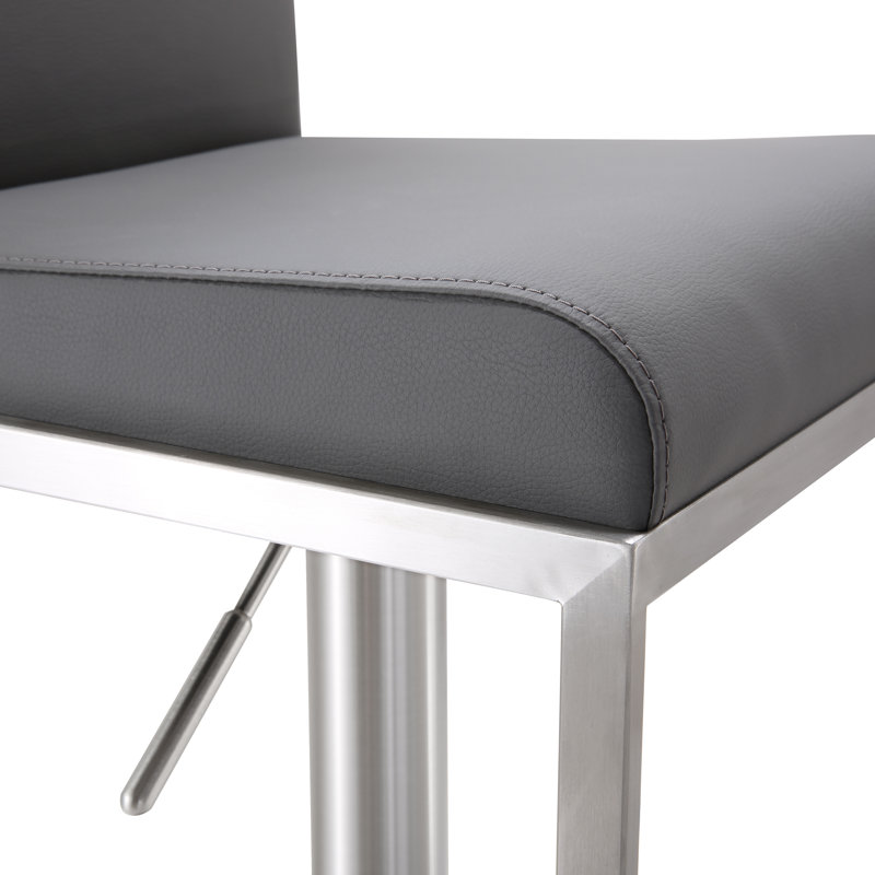 Upholstered Adjustable Height Counter Stool with Metal Frame, Grey/Silver