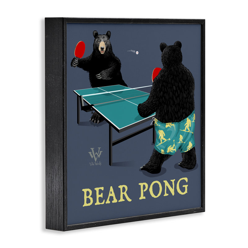 «Bear Pong Animal Humor», estampe numérique, conception de Jim Baldwin, Giclée encadrée noir minuit, H 12 po x l 12 po