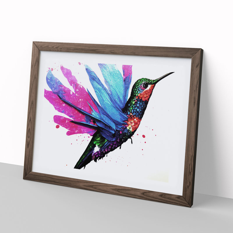 Hummingbird Splash Vol.1 Abstract - Single Picture Frame Painting, 25cm H x 34cm W x 2cm D, Walnut