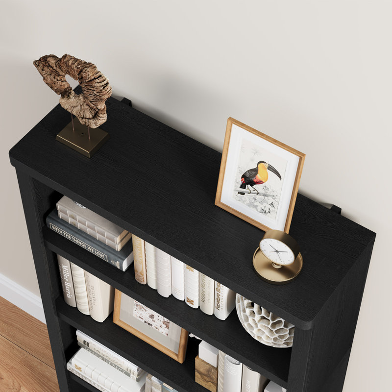 Brusnice 55" H x 31" W Standard Bookcase with 4-Tiers Shelf, Black, 55" H x 31" W