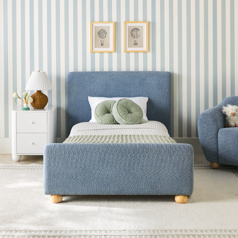 Structure de lit simple moderne pour enfants avec pieds ronds, Blue