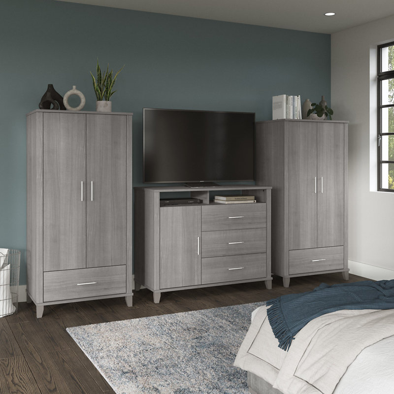 Armoire grande Katia avec meuble télé avec commode Katia, Gris platine