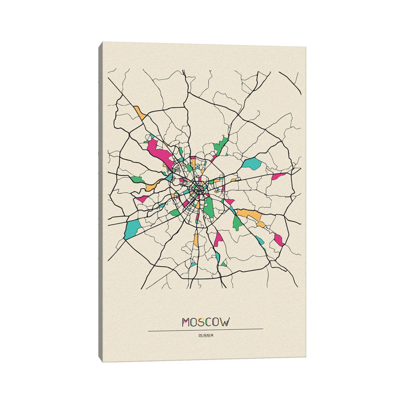 Moscow, Russia Map by Ayse Deniz Akerman - Wrapped Canvas Painting, 30.48 cm H x 45.72 cm W