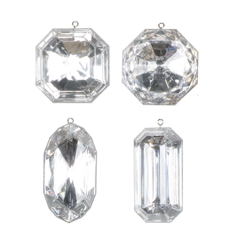 The Holiday Aisle 4-5" Jewel Glitter Ornament Assorted, includes 4 pieces per bag, Silver
