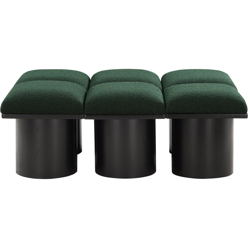 Banc rembourré Horatia, Tissu bouclé vert, H 17,5 po x l 46,5 po x P 36 po, Noir, noir, noir, noir