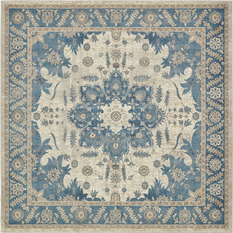 Tapis oriental bleu / beige Linz, Carré 8 pi
