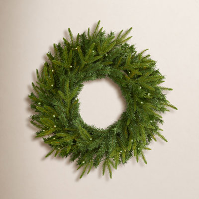 Faux Lighted Pine Silk, Pinecones 24'' Wreath