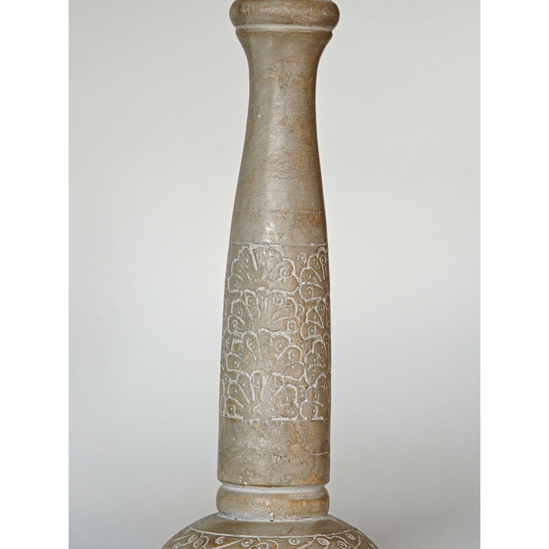 Gray Wash 15'' Handmade Mango Wood Pillar Candle Holder