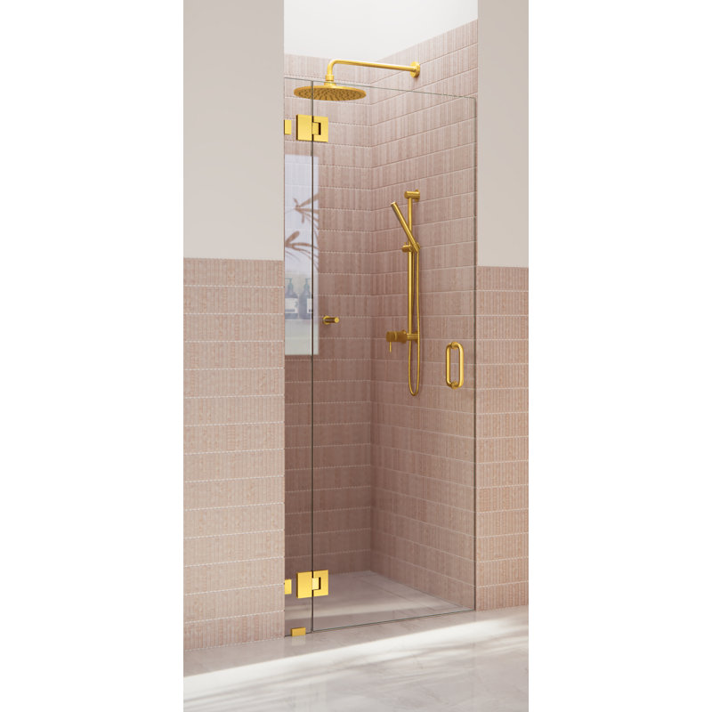Halo 30.5 in. x 78 in. Frameless Glass Hinge Shower Door, Satin Brass