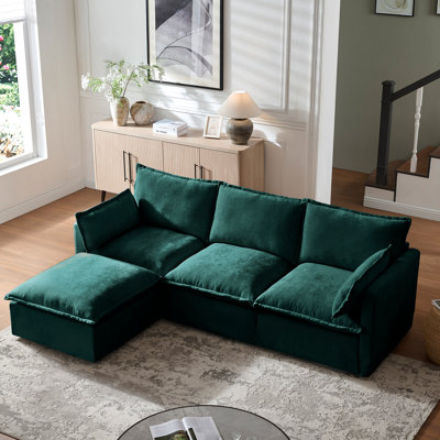 Canapé d'angle moderne 4 places en L de 237 cm (93,31 po) pour appartement, chenille épaisse, siège confortable, mousse haute densité, montage rapide et simple, capacité de charge de 150 kg (330 lb), convient à différents styles de maison et de bureau.