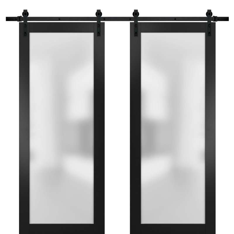 Portes de grange en verre givré Planum, Noir mat, 48 po x 96 po