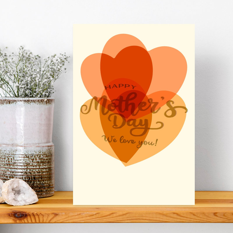 «Happy Mother's Day Hearts», reproduction d'art abstrait contemporain, H 18 po x l 12 po