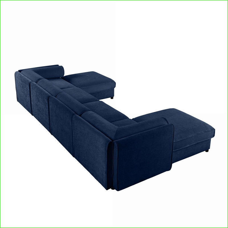 Canapé modulaire en U modulaire avec rangement, siège profond pour le salon | Bleu marine | Chenille