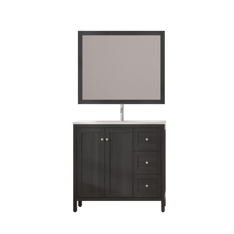 Meuble-lavabo moderne avec lavabo 35,5 po, armoire de rangement pour salle de bain avec portes à fermeture douce et 3 tiroirs, noir Munich