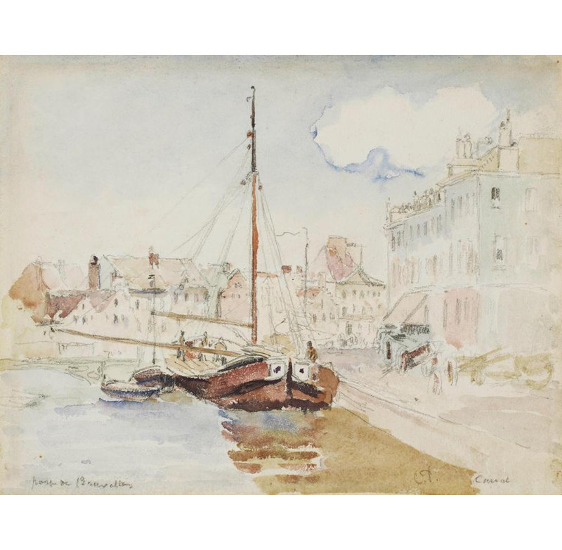 "Port of Brussels" par Camille Pissarro - Toile tendue avec châssis, H 24 po x l 17 po