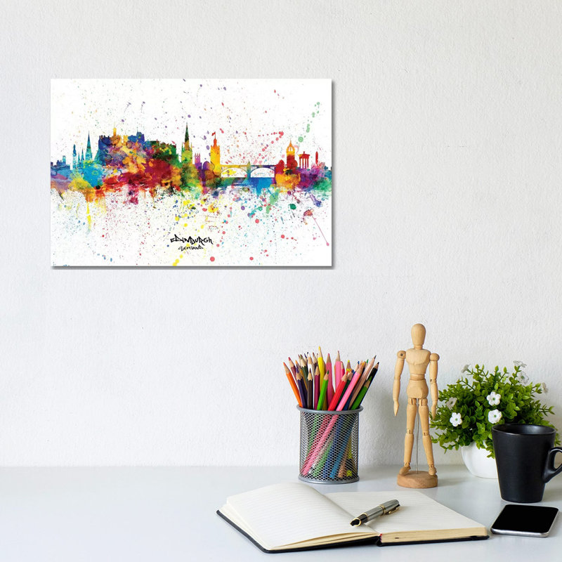 Edinburgh Scotland Skyline Splash by Michael Tompsett - 1 Piece Wrapped Canvas Painting, 20.32cm H x 30.48cm W