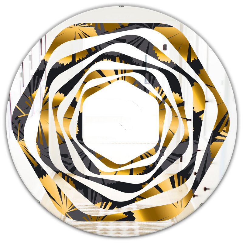 Miroir mural Whirl Tartan, H 23,6 po x l 23,6 po, Feuilles de palmier tourbillon