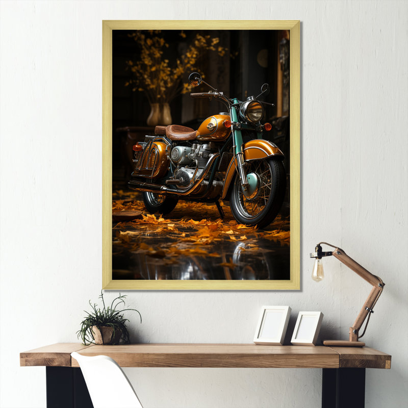 Moto rétro II, H 40 po x l 30 po x P 1,5 po, Cadre doré simple