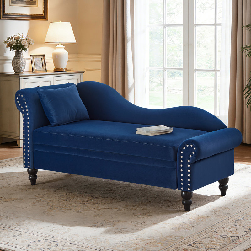 Chaise longue rembourrée avec accoudoirs roulés 64,5 po, Navy Blue