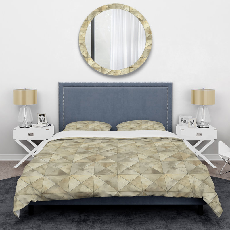 Beige Modern Triangle III - Ensemble de housse de couette moderne, Housse de couette très grand et 2 très grandes t