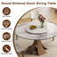 Ensemble de table de salle à manger 59 pouces en pierre frittée moderne, avec une table tournante ronde de 35 pouces, pouvant accueillir 6 à 8 personnes, et une base en bois unique de couleur noyer (table + 8 chaises)-1451736011