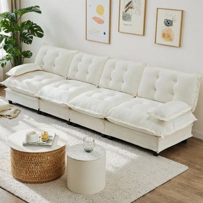 Canapé modulaire de 138 po à 4 places Cloud, canapé modulaire moderne à assise profonde, tissu chenille doux et respirant avec coussins en treillis, canapé de salon à assemblage facile