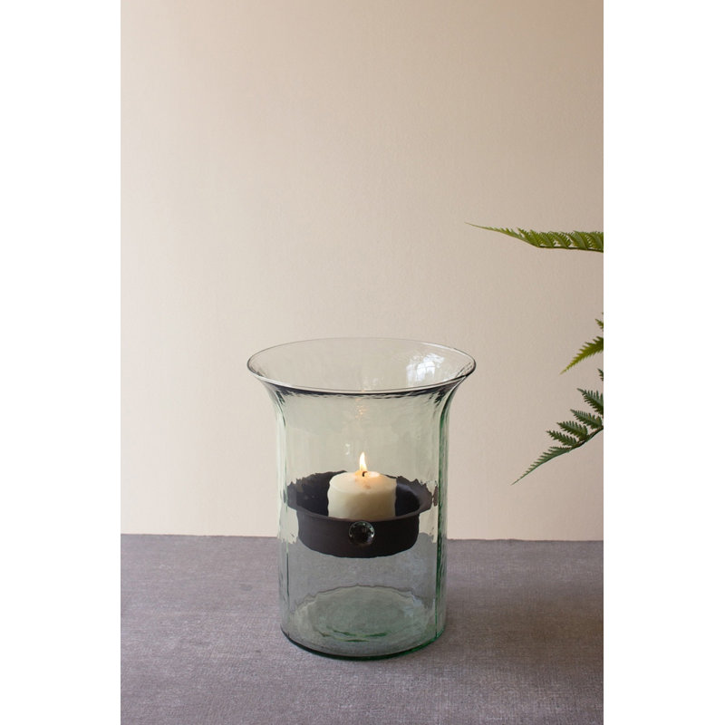  Glass Candle Cylinder with Rustic Insert – 11" Small Height, 7'' H x 7'' W x 7'' D