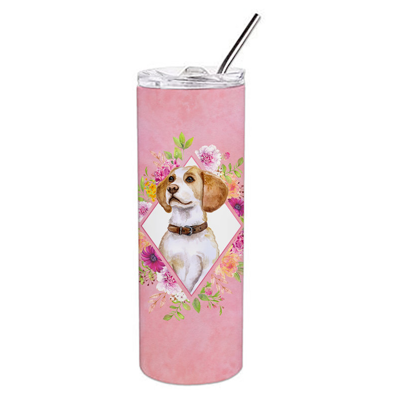 E23BF9F8391D466E9CA4F8DFEBD9A7DB de verre 20 oz à double paroi en acier inoxydable chiot, Gold Beagle, Rose