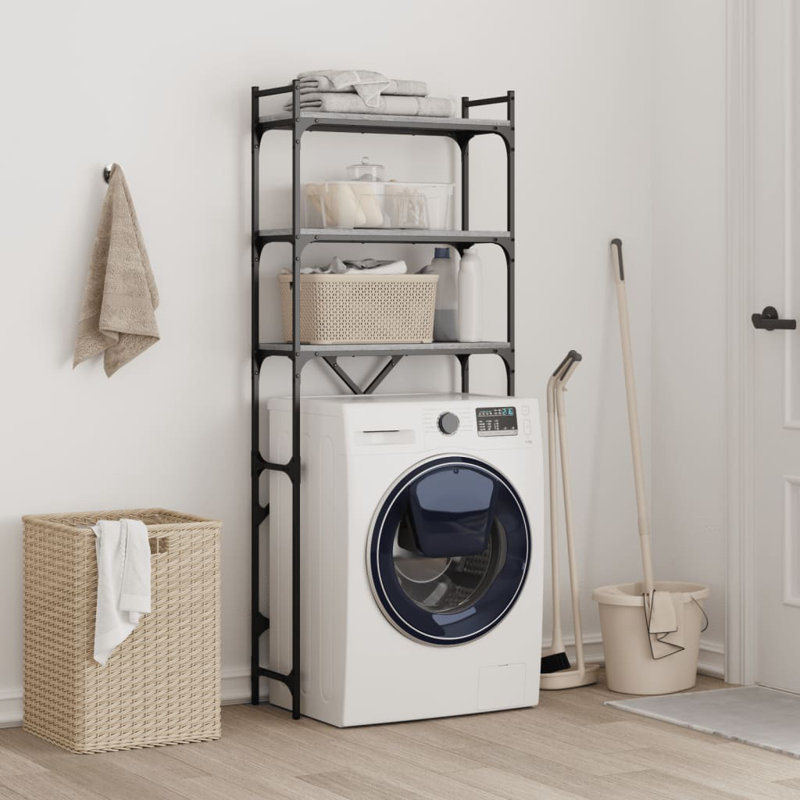 Engineered Wood, Metal Bathroom Shelves, Grey Sonoma