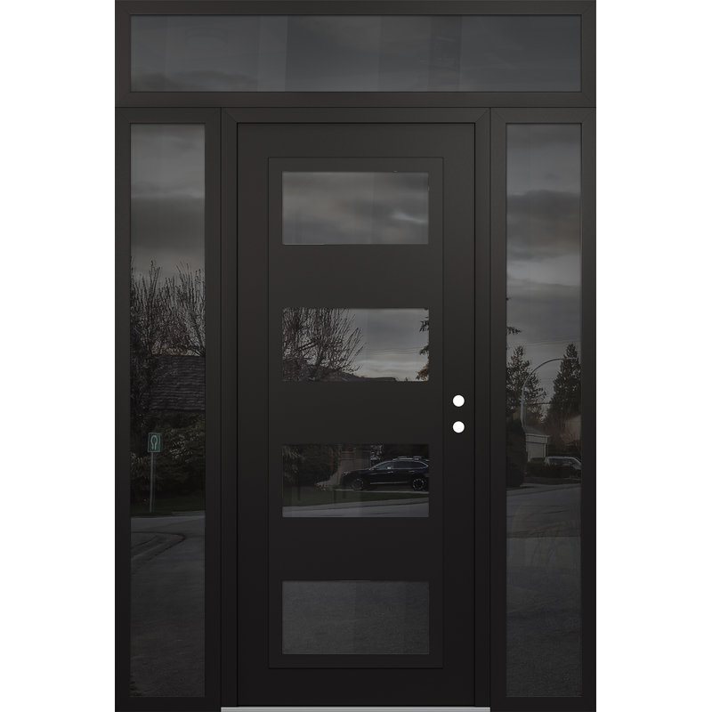 Panneau d'entrée noir en acier noir / noir avec 2 panneaux latéraux et porte d'entrée avant suspendue à traverse, Miroitant