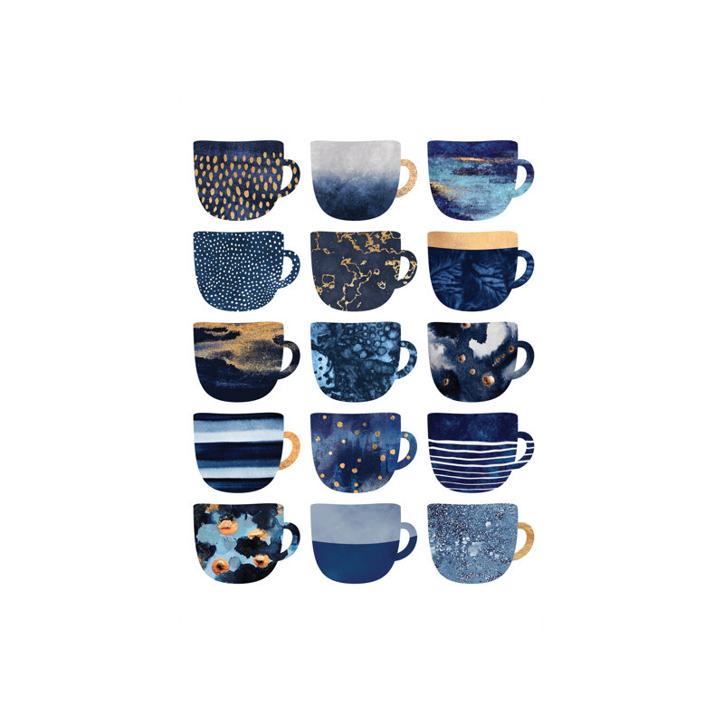 Pretty Blue Coffee Cups I - Single Picture Frame Print on Canvas, No Frame, 152.5 cm H x 101.5 cm W x 3.175 cm D