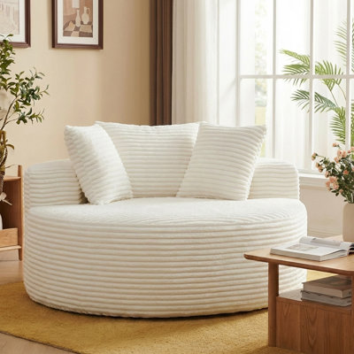 Fauteuil rond surdimensionné Boneless de 55 po pour canapé de salon, fauteuil rembourré en velours côtelé à siège profond en nuage, fauteuil-lit moelleux pour la lecture et la détente, aucun assemblage requis