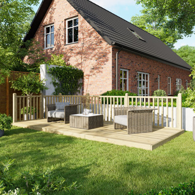 Powersheds 8 x 18ft Timber Pressure Treated Decking Kit - Handrails on Two Sides