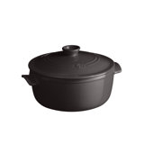 Emile Henry Ceramic Finish Flame Round Stewpot Dutch Oven, 4.2 Quart, Charcoal