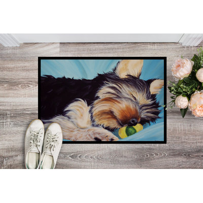 Tapis d'extérieur antidérapant Waynesfield Naptime Yorkie Yorkshire Terrier