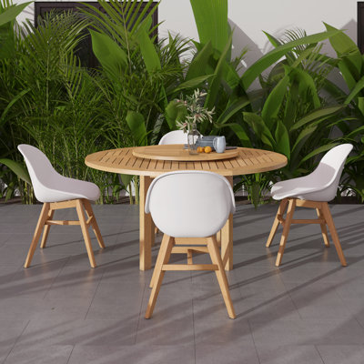 Anautica Round 4 - Person 59'' Teak Finish Outdoor Furniture Dining Set