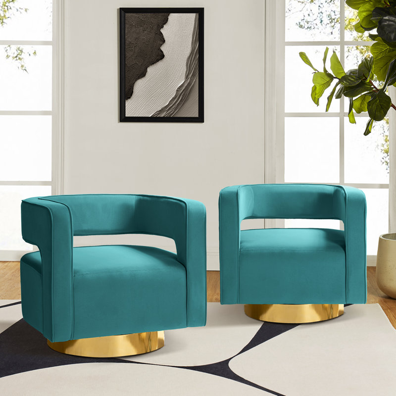 Alson 29.5'' Wide Velvet Swivel Barrel Chair, Blue Velvet