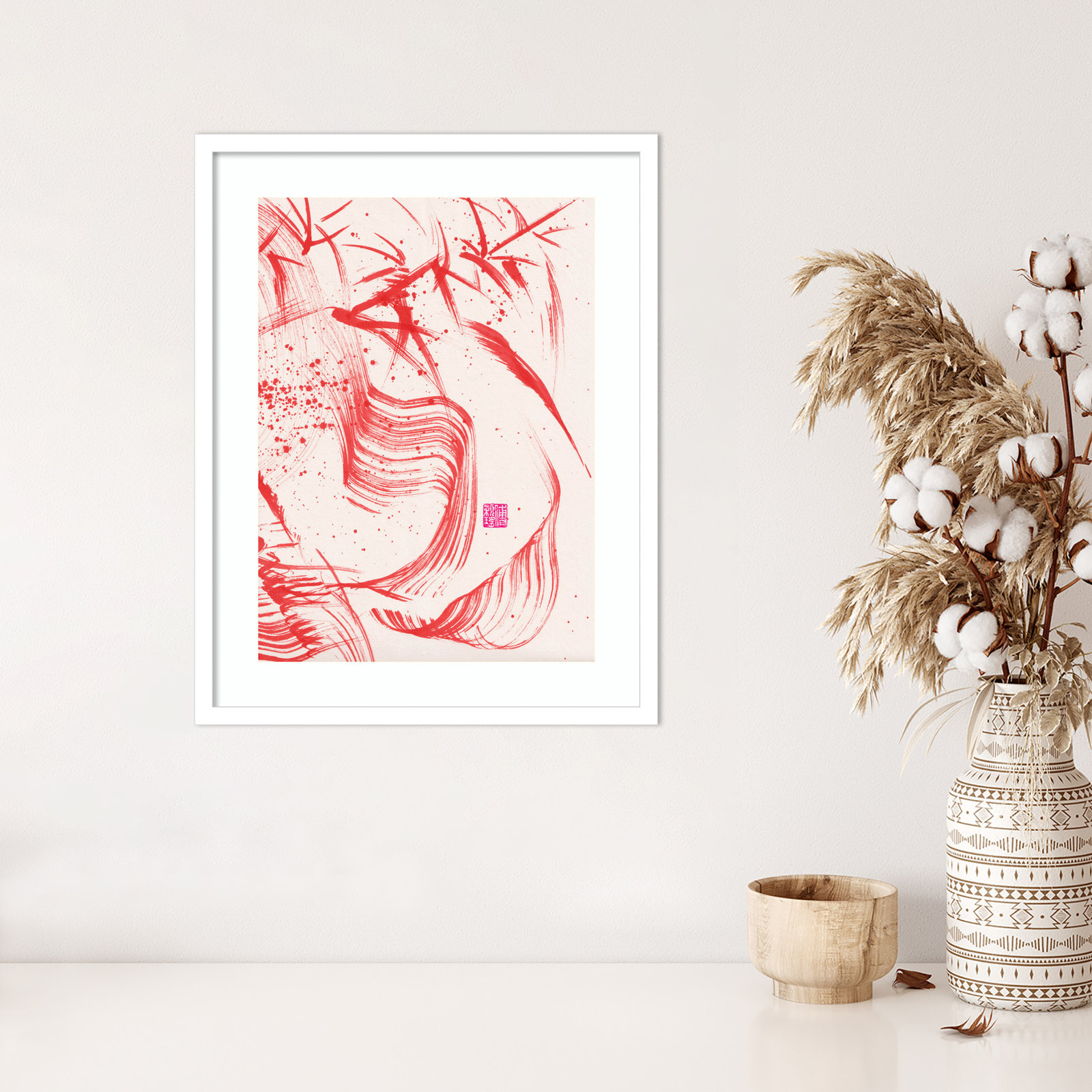 Lemma "Zen Bamboo Ink Abstraction 2" Print, White, 25" H x 20" W