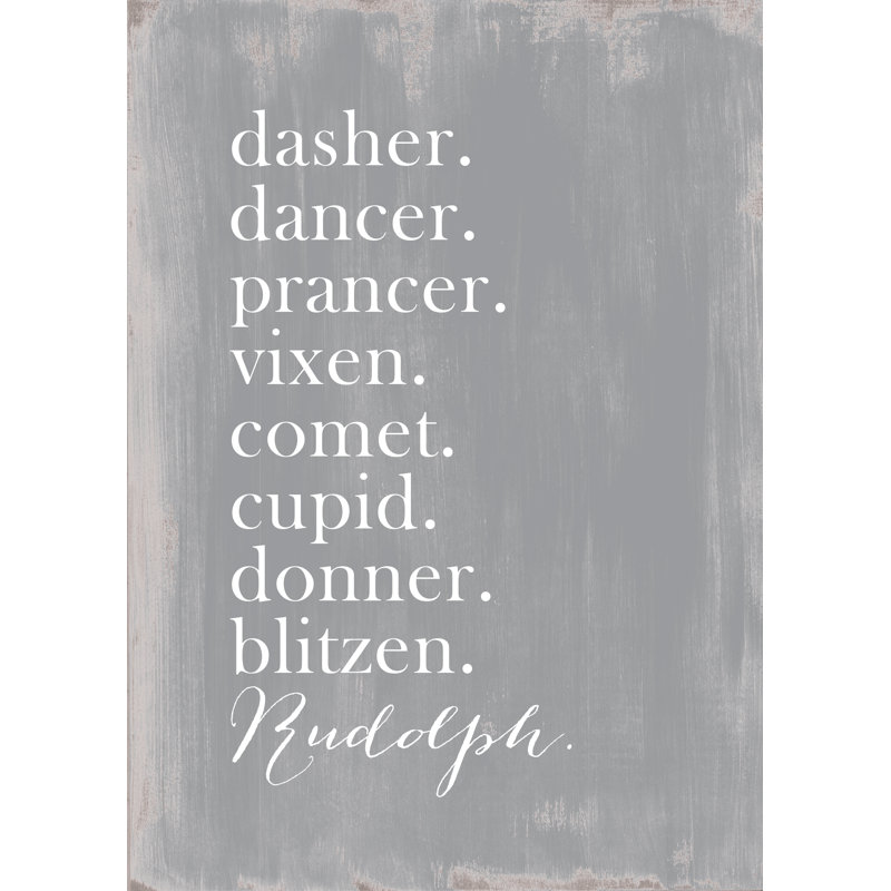 Distressed Gray Wood With Reindeer Names - Wrapped Canvas Print, 76cm H x 51cm W 