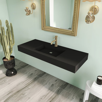 Lavabo de salle de bain mural rectangulaire en pierre 47 po noir mat
