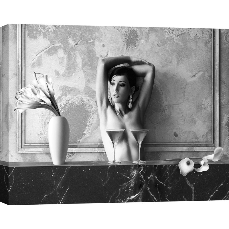 3AP6117 Cocktail For Two (BW) (BW) by Julian Lauren - Wrapped Canvas Art Prints, 60cm H x 80cm W x 4cm D