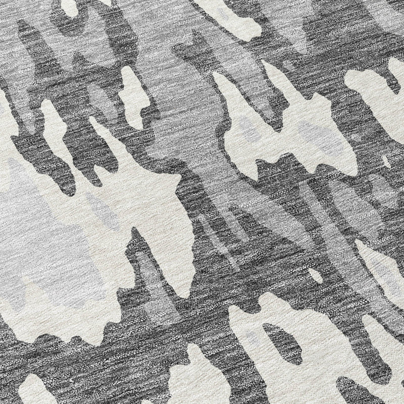 Gray Rectangular Machine-Washable Non-Slip Indoor/Outdoor Rug
