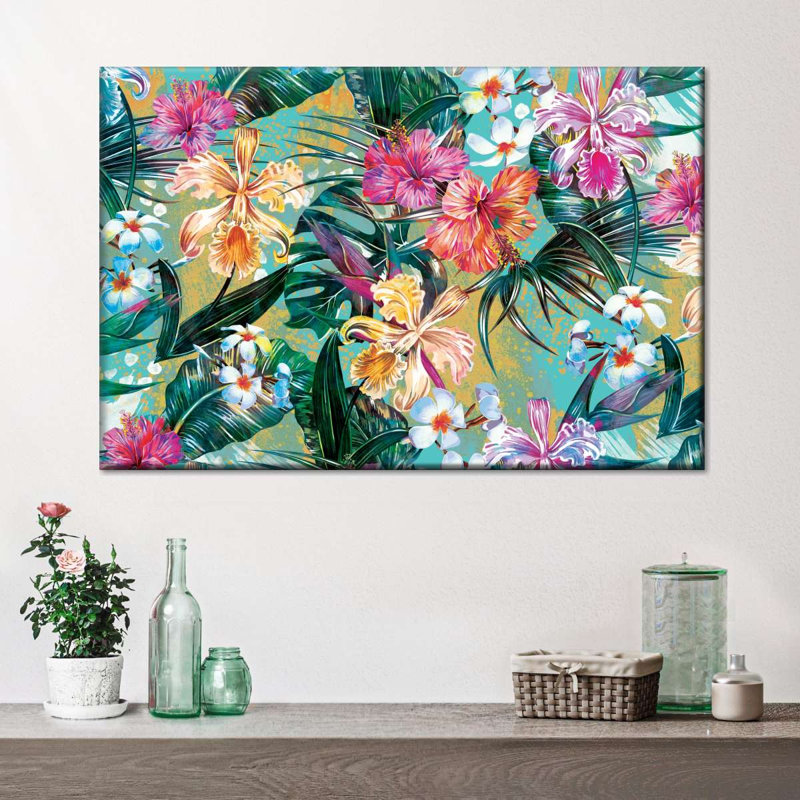 Fleurs tropicales d'été, reproduction sur toile, H 24 po x l 36 po x P 1,25 po